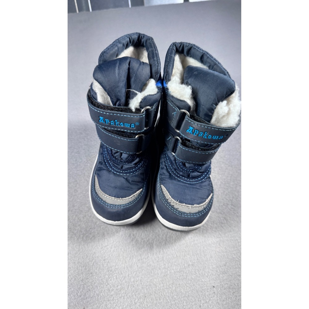 Apakowa Boys Navy Blue Winter Snow Boots Faux Fur Lined Size 23 EU